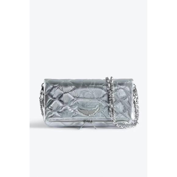 NEW ZADIG & VOLTAIRE rock xl quilted metallic handbag in silver - Picture 1 of 4
